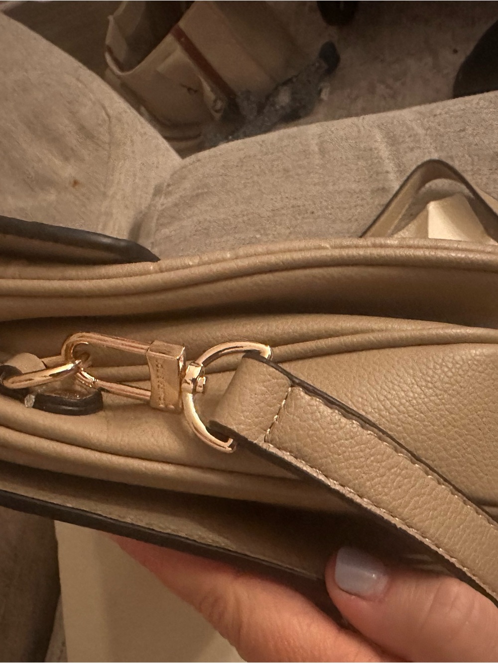 Source Unknown Taupe Monogram Shoulder Bag with Gold Hardware - Picture 6 of 13